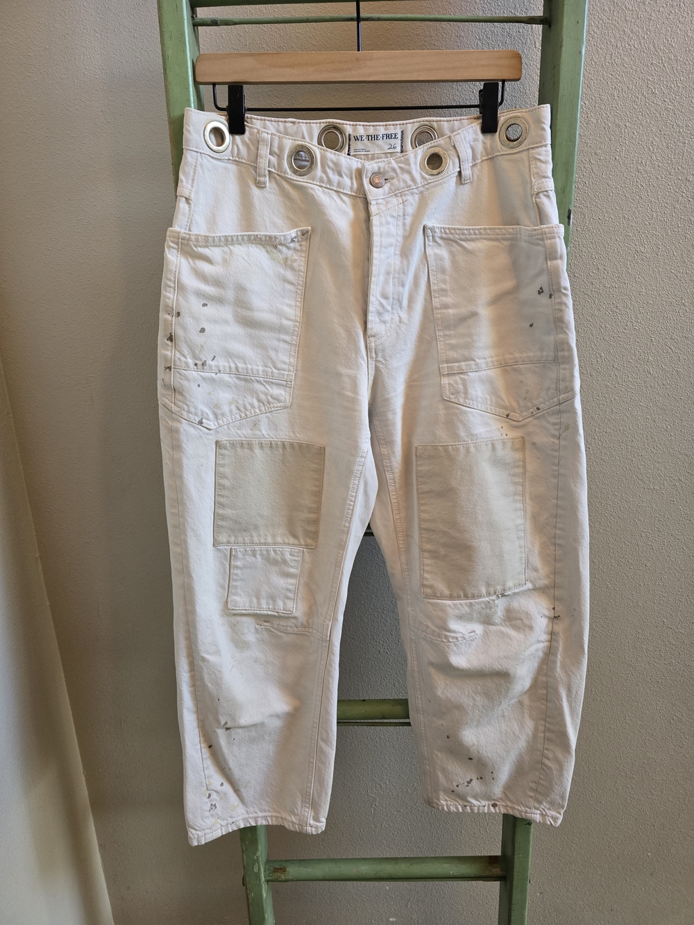 We The Free by Free People Moxie Barrel Leg Patchwork Jeans, Sz 26